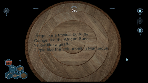 The riddle on the wooden disc.